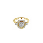 14K Yellow Gold Square Halo Illusion Ring with 33 Diamonds