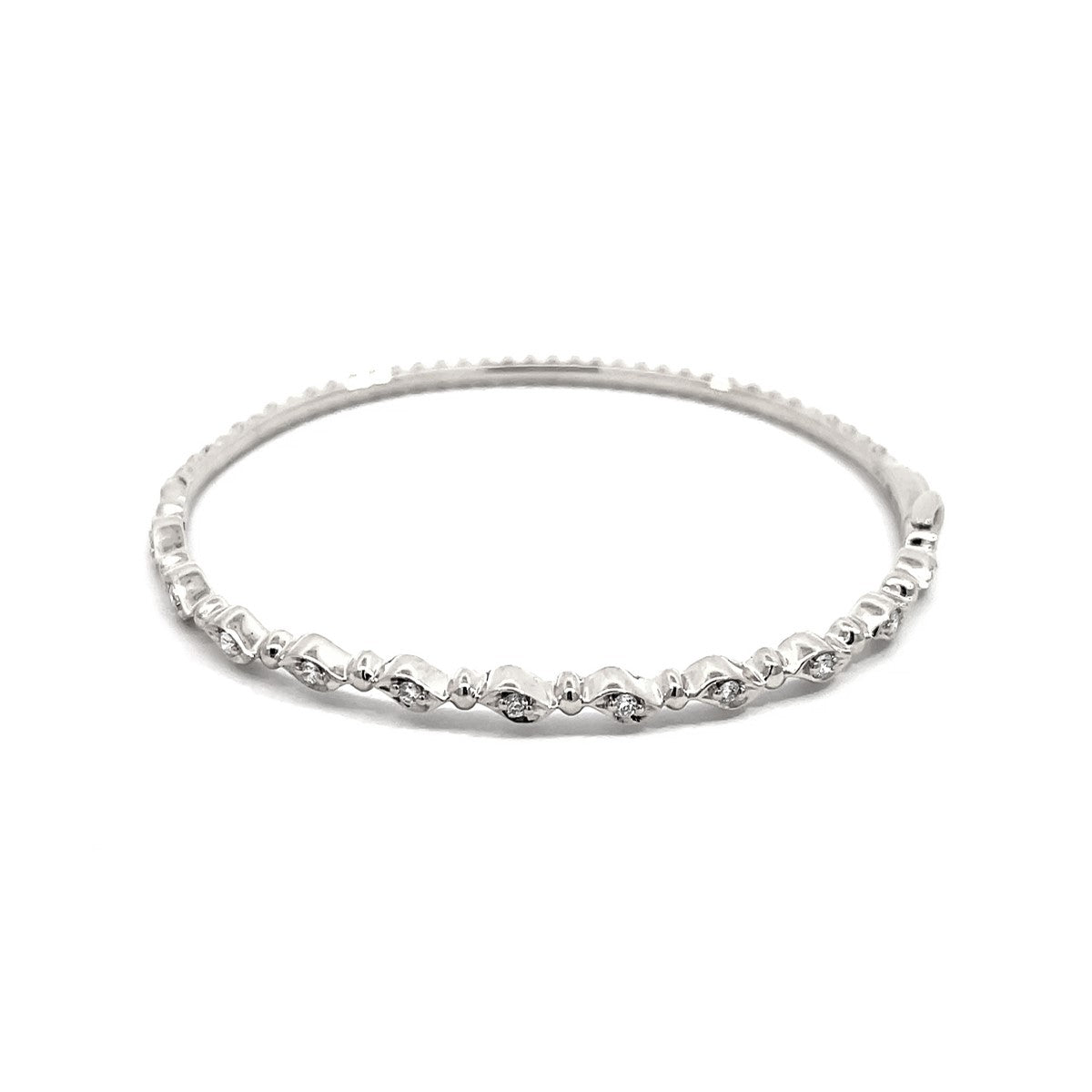 14K White Gold Marquise Beaded Bangle with 11 Diamonds