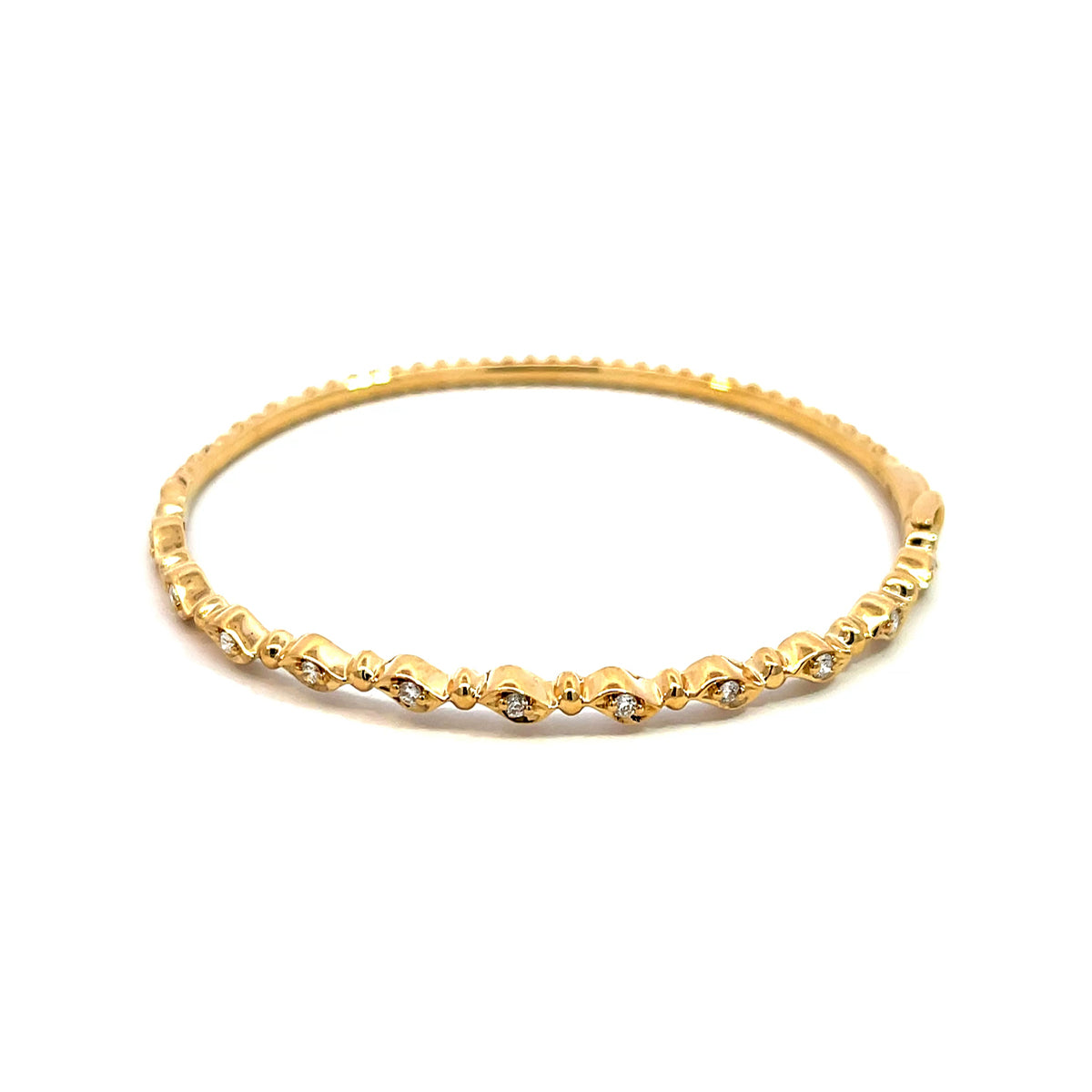 14K Yellow Gold Marquise Beaded Bangle with 11 Diamonds