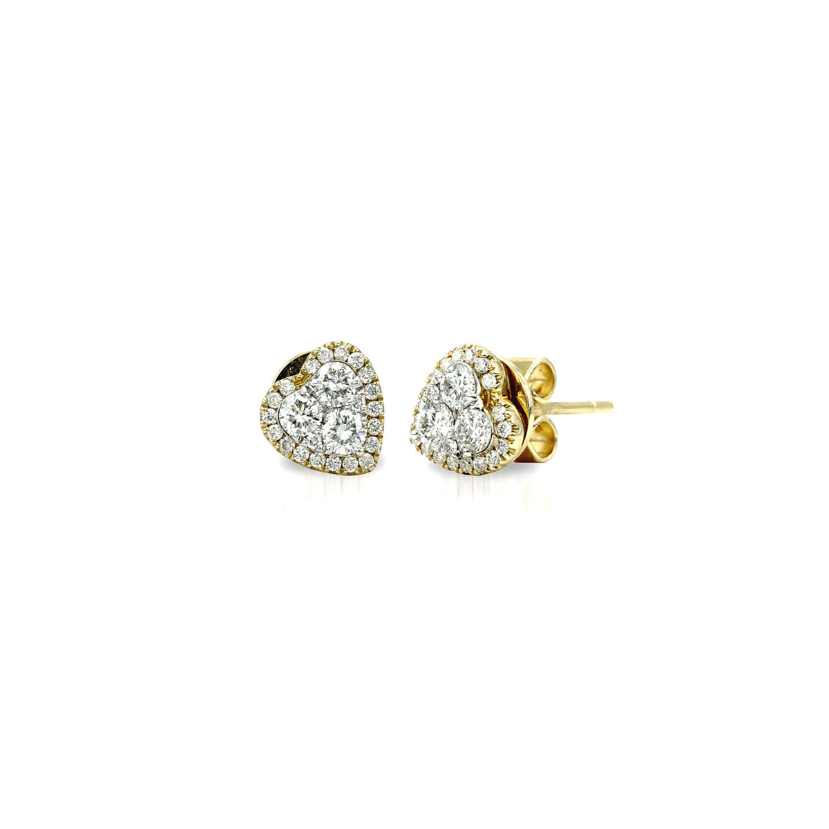 14K Yellow Gold Heart-Shaped Illusion Stud Earrings with 50 Diamonds