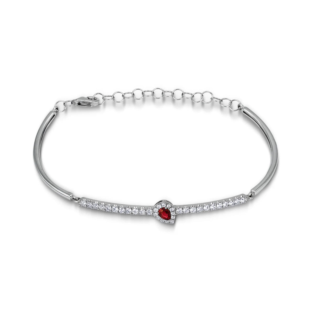 14K White Gold Diamond Chain and Bar Bracelet with Ruby Teardrop