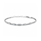 14K White Gold Geometric Bar and Chain Bracelet with 19 Diamonds