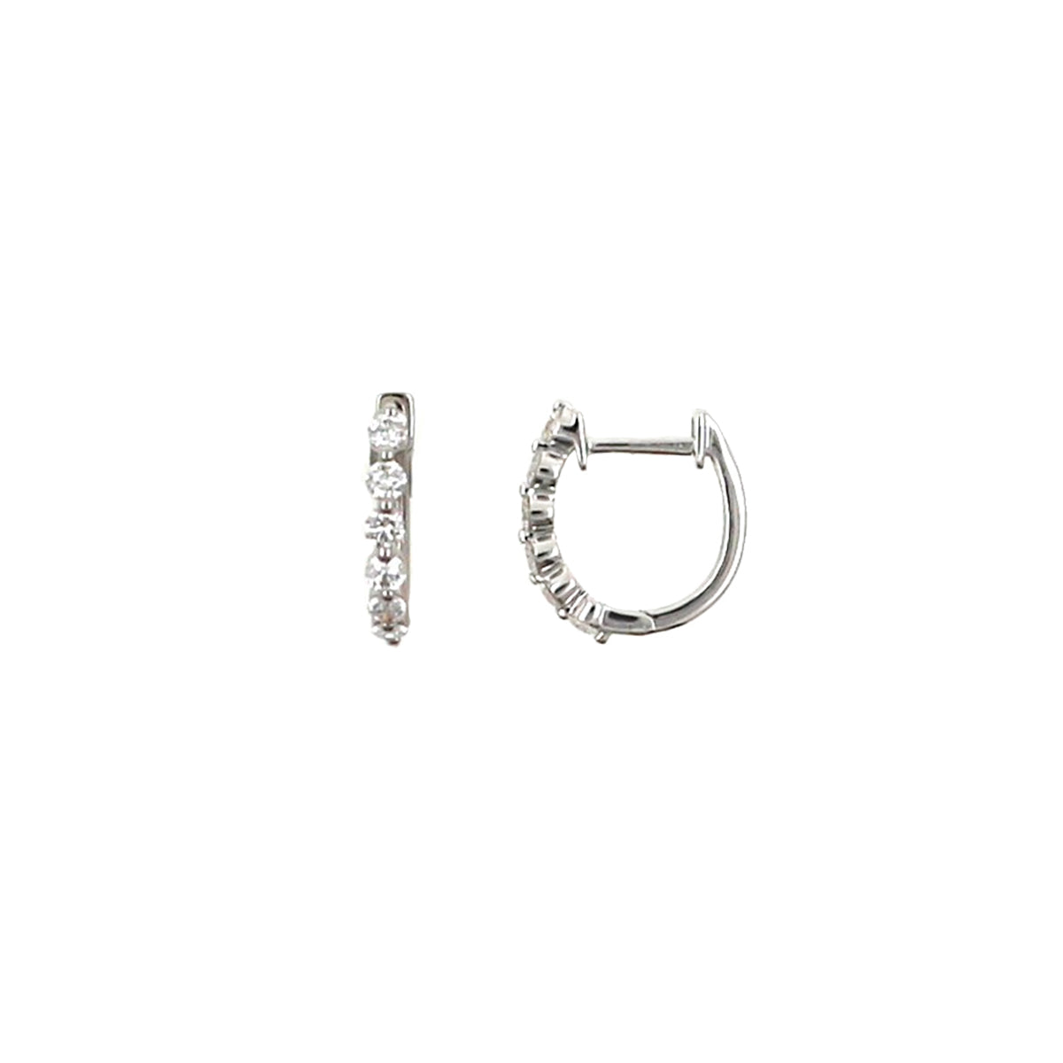 14K White Gold Half Eternity Shared Prong Setting Hoop Earrings