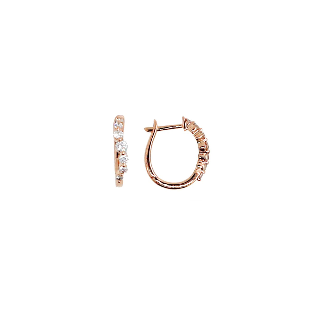 14K Rose Gold Twisted Hoop Earrings with 14 Diamonds