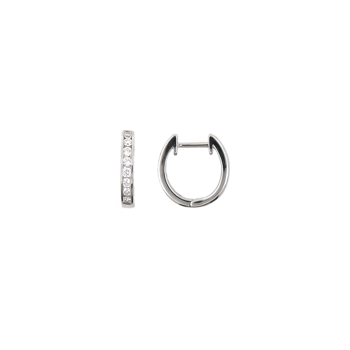 14K White Gold Hoop Earrings with 16 Channel Set Diamonds