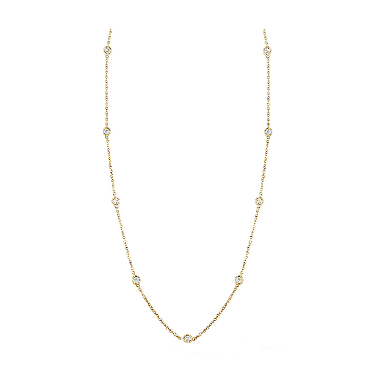14K Yellow Gold Bezel Set Diamond Satellite Necklace