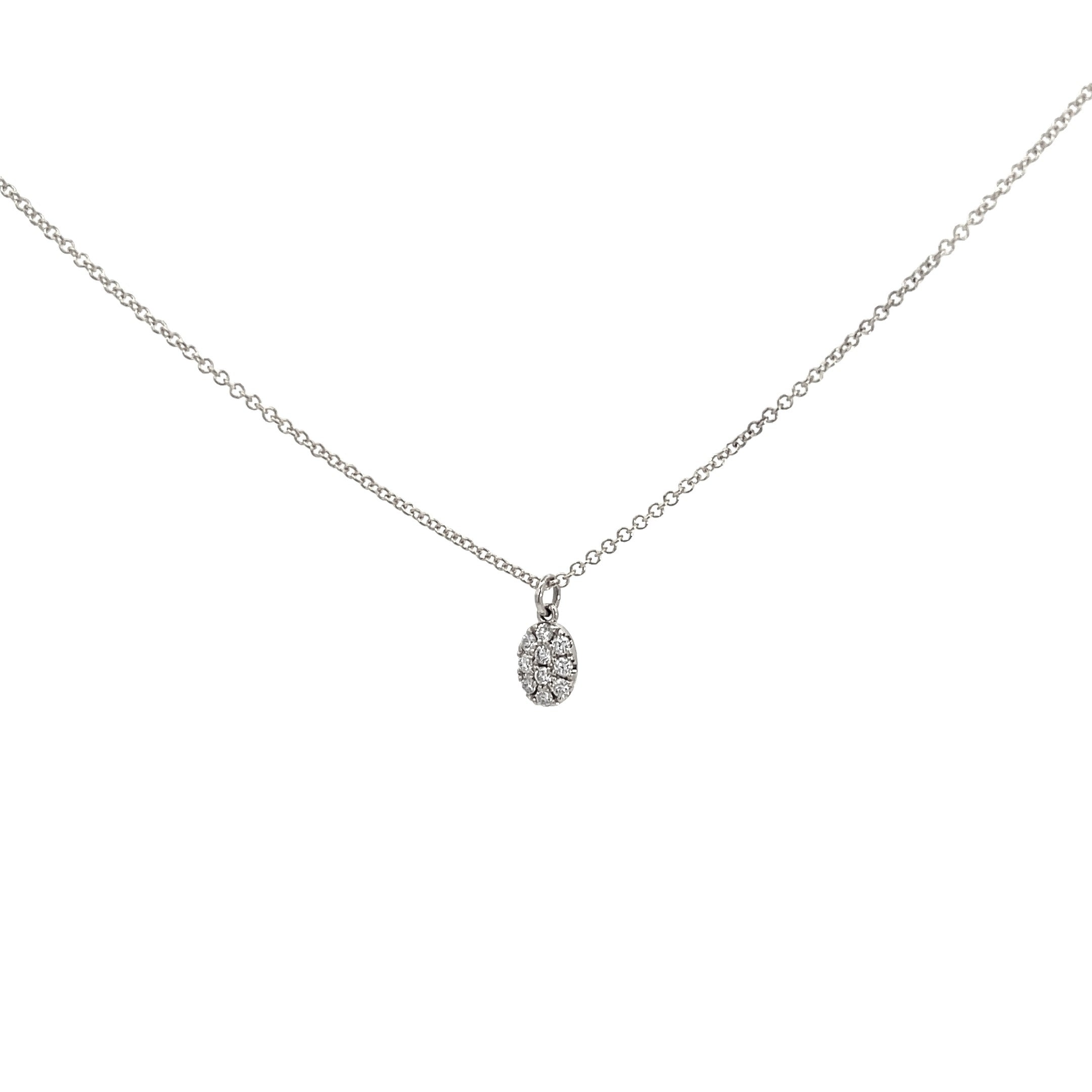 14K White Gold Oval Pendant Necklace with 11 Diamonds