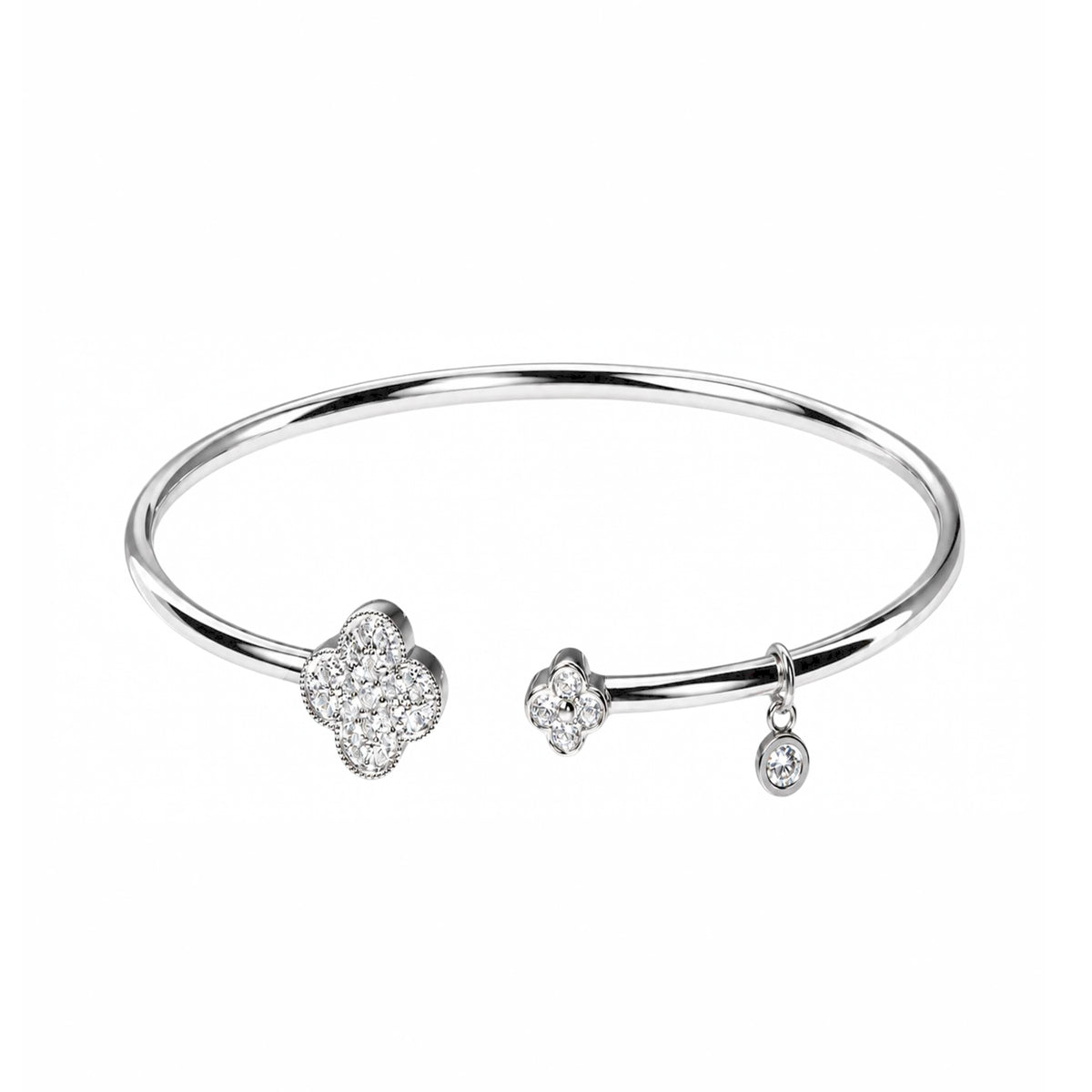 14K White Gold Open Floral Bangle with 24 Diamonds