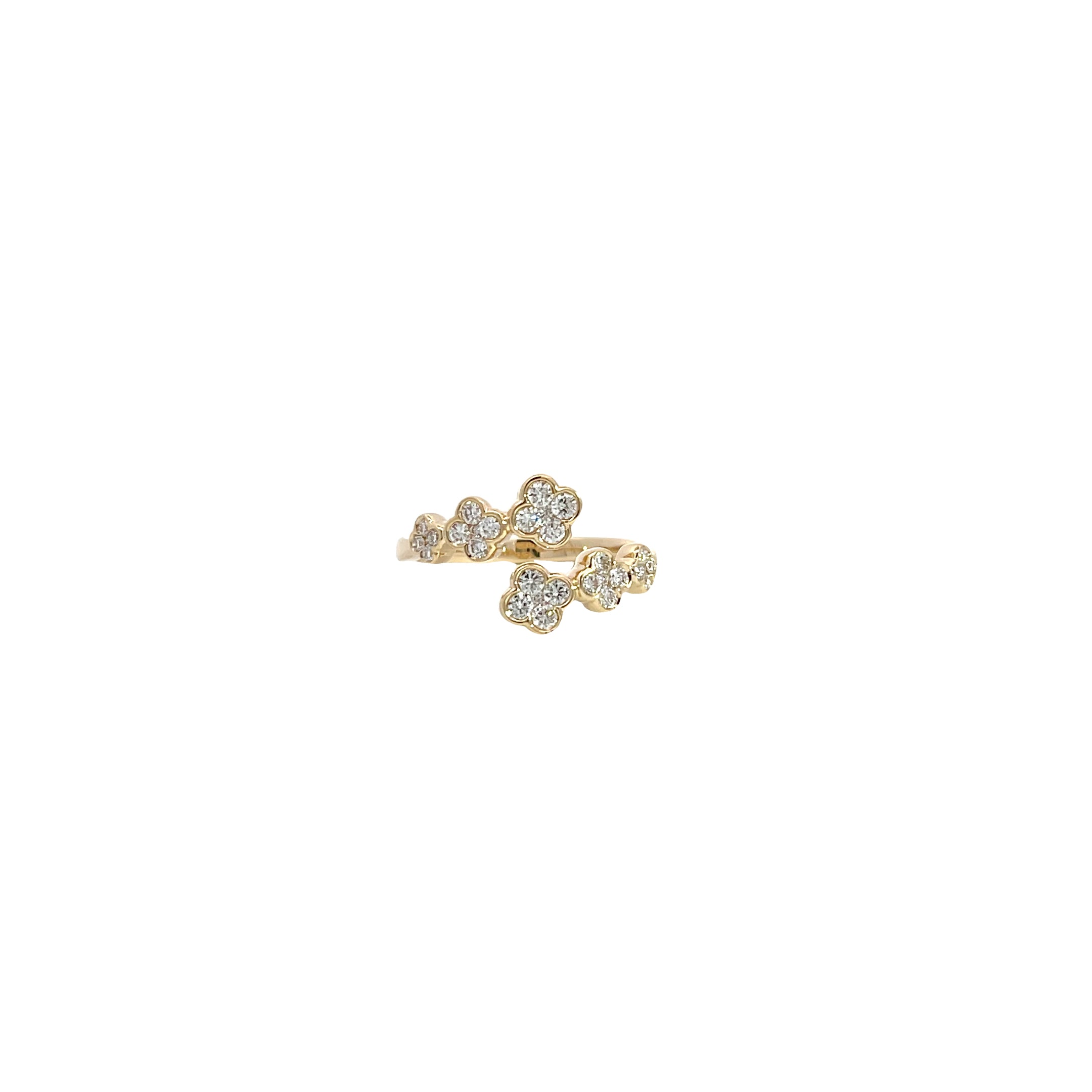 14K Yellow Gold Open Clover Ring with 30 Diamonds
