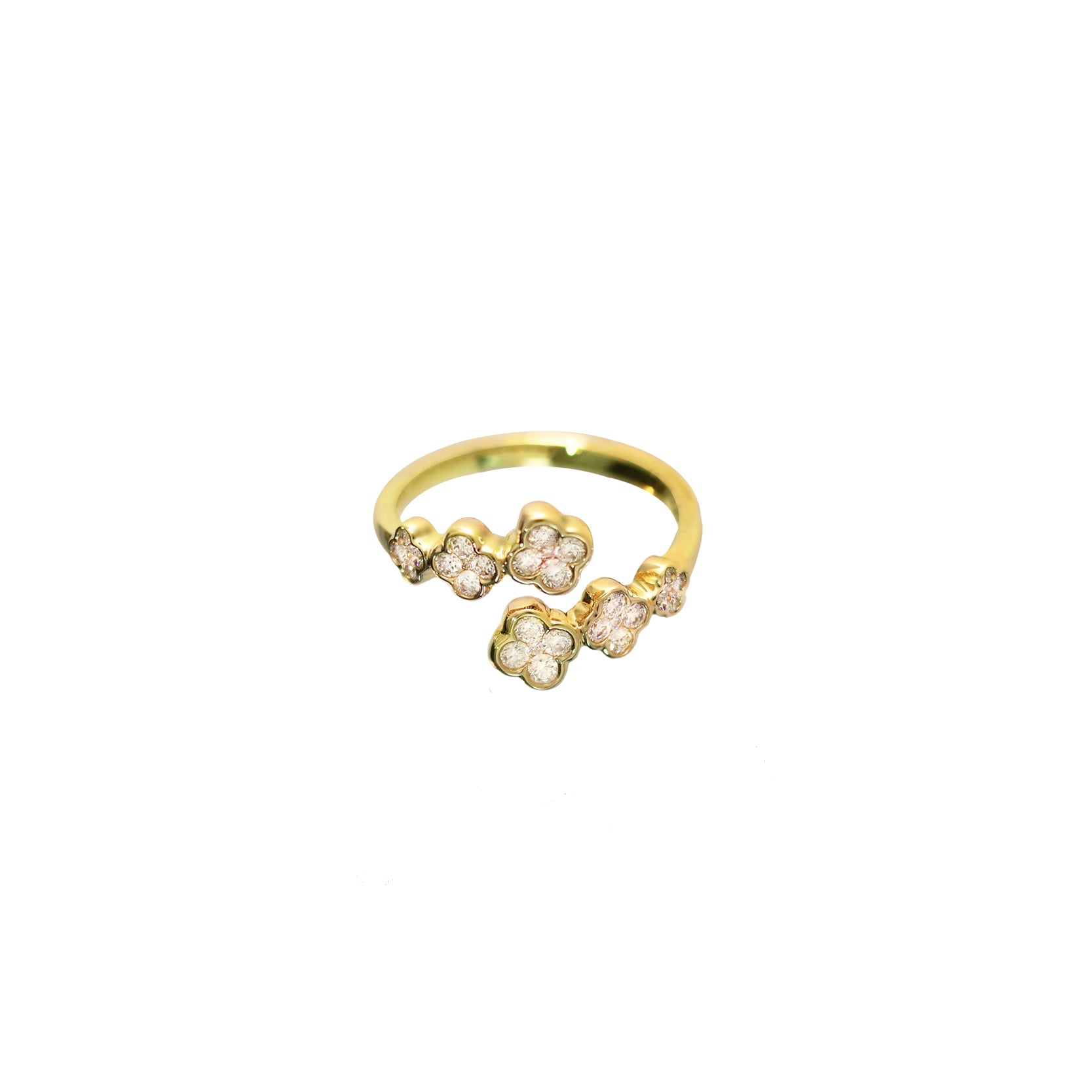 14K Yellow Gold Open Clover Ring with 30 Diamonds