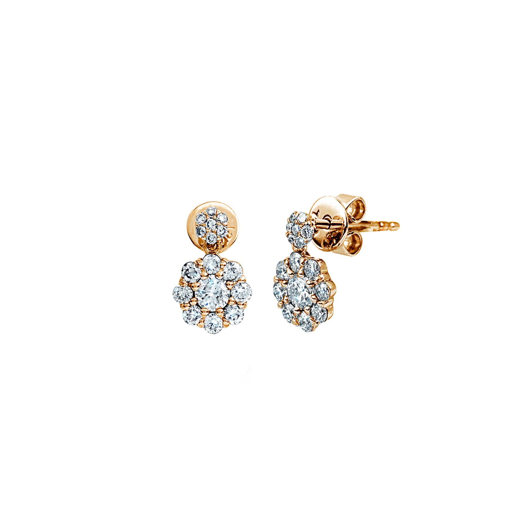 14K Rose Gold Diamond Rosette Drop Earrings