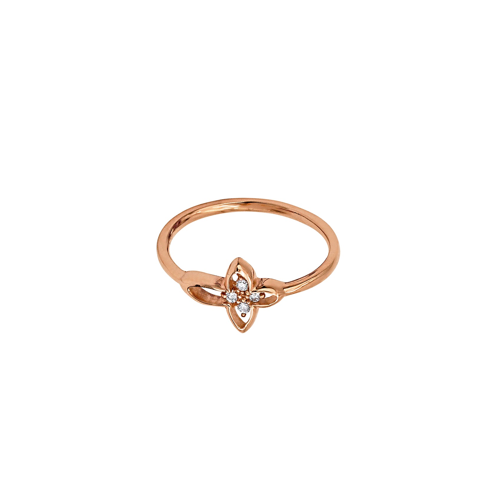 14K Rose Gold Cross Motif Ring with 4 Diamonds