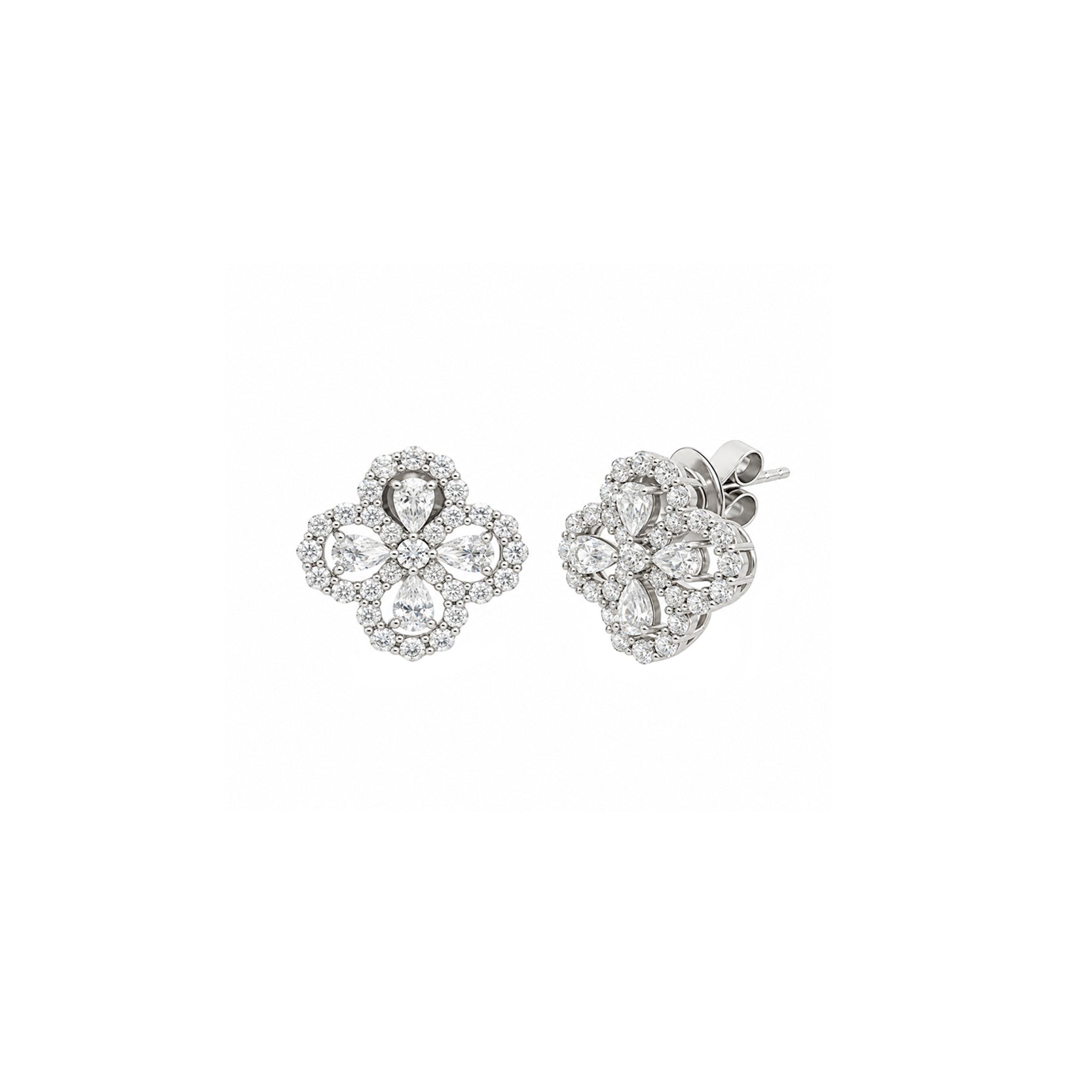 14K White Gold Floral Lace Illusion Diamond Stud Earrings