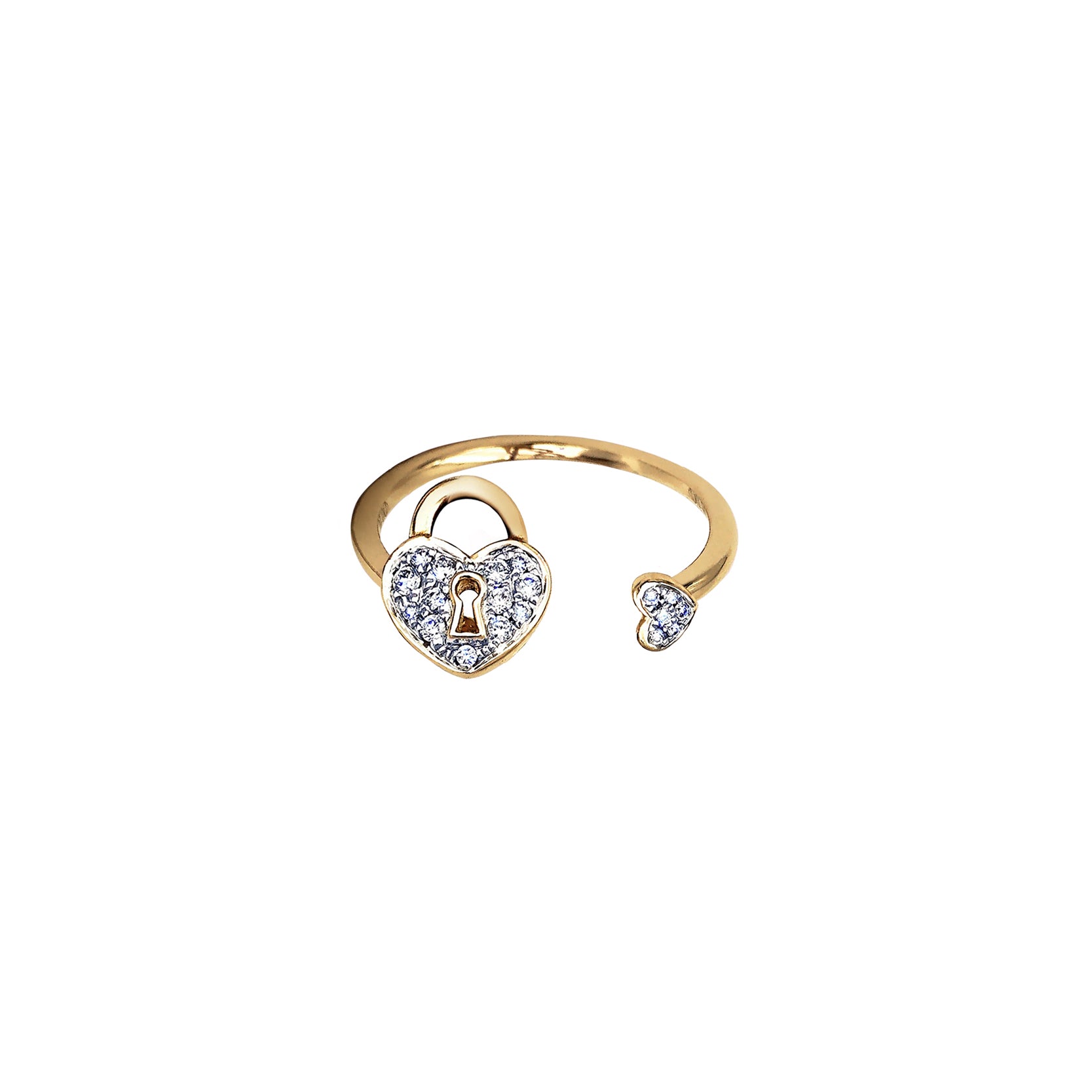 14K Yellow Gold Open Ring with Diamond Heart Lock Motif