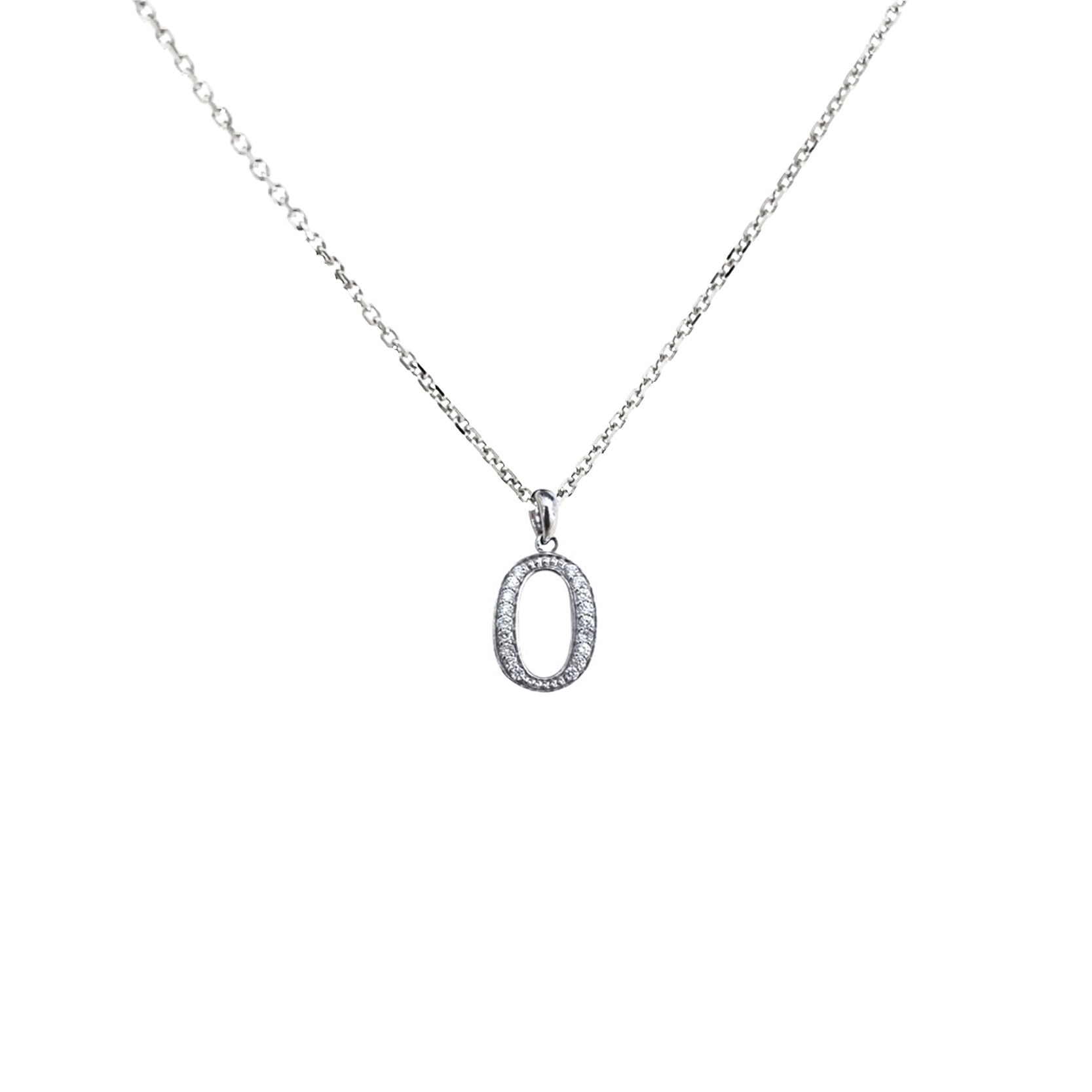 18K White Gold "O" Pendant with 18 Diamonds