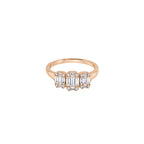 14K Rose Gold Emerald Cut Illusion Diamond Trilogy Ring