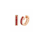 14K Rose Gold Thin-Set Ruby and Diamond Hinged Hoop Earrings