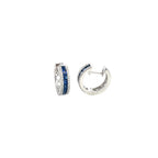 14K White Gold Thin-Set Sapphire and Diamond Hinged Hoop Earrings