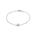 14K White Gold Chain Bracelet with Diamond Clover Cluster and Bezel Set Diamonds