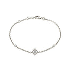 14K White Gold Chain Bracelet with Diamond Clover Cluster and Bezel Set Diamonds