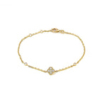 14K Yellow Gold Chain Bracelet with Diamond Clover Cluster and Bezel Set Diamonds