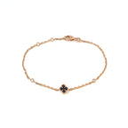 14K Rose Gold Chain Bracelet with Black Diamond Clover Cluster and Bezel Set Diamonds