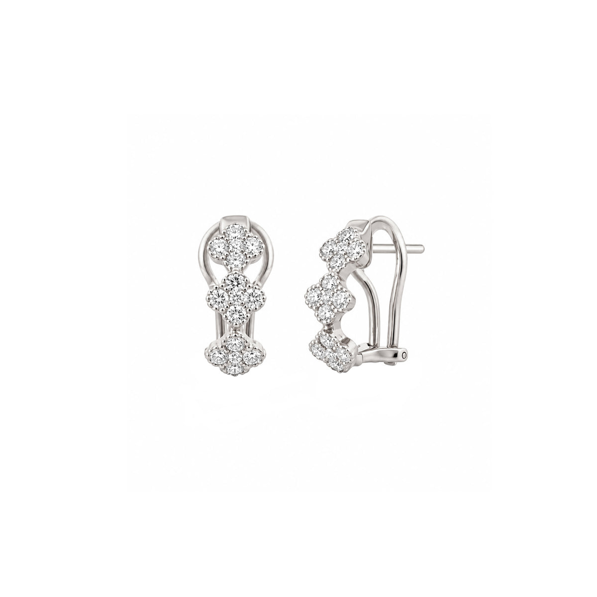 Petite 14K White Gold Clover Style Latch Back Earrings with 30 Diamonds