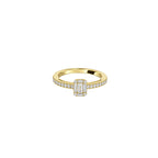 14K Yellow Gold Emerald Cut Illusion Diamond Ring with Pave Side Stones