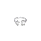 14K White Gold Double Emerald Illusion Open Ring With Pave Side Stones