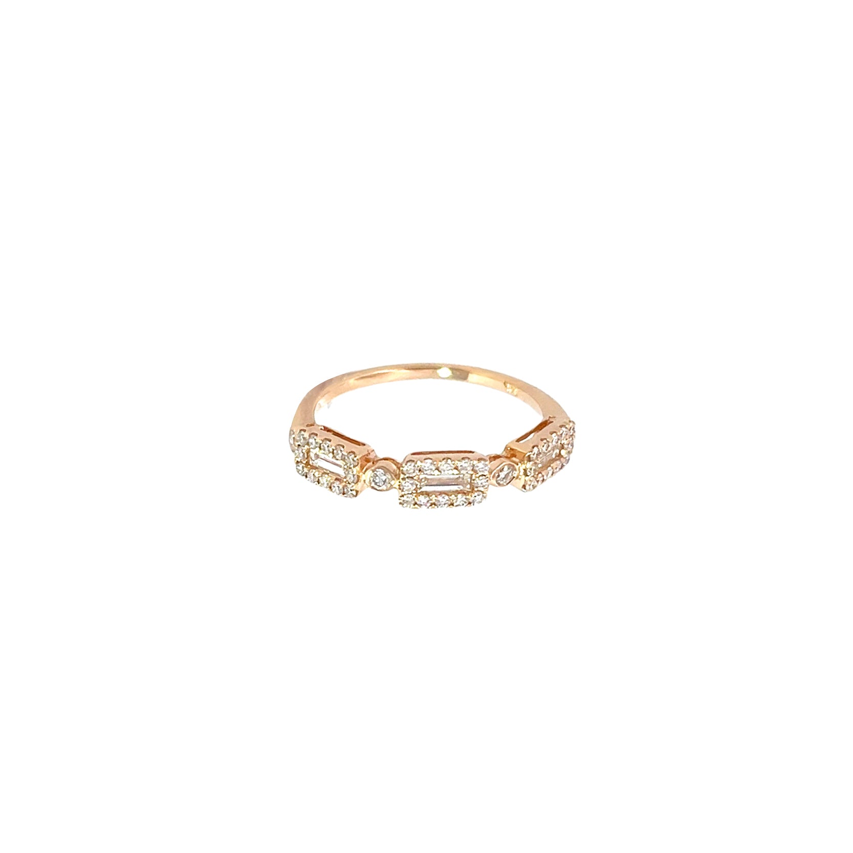 14K Rose Gold Triple Halo and Baguette Cut Diamond Ring