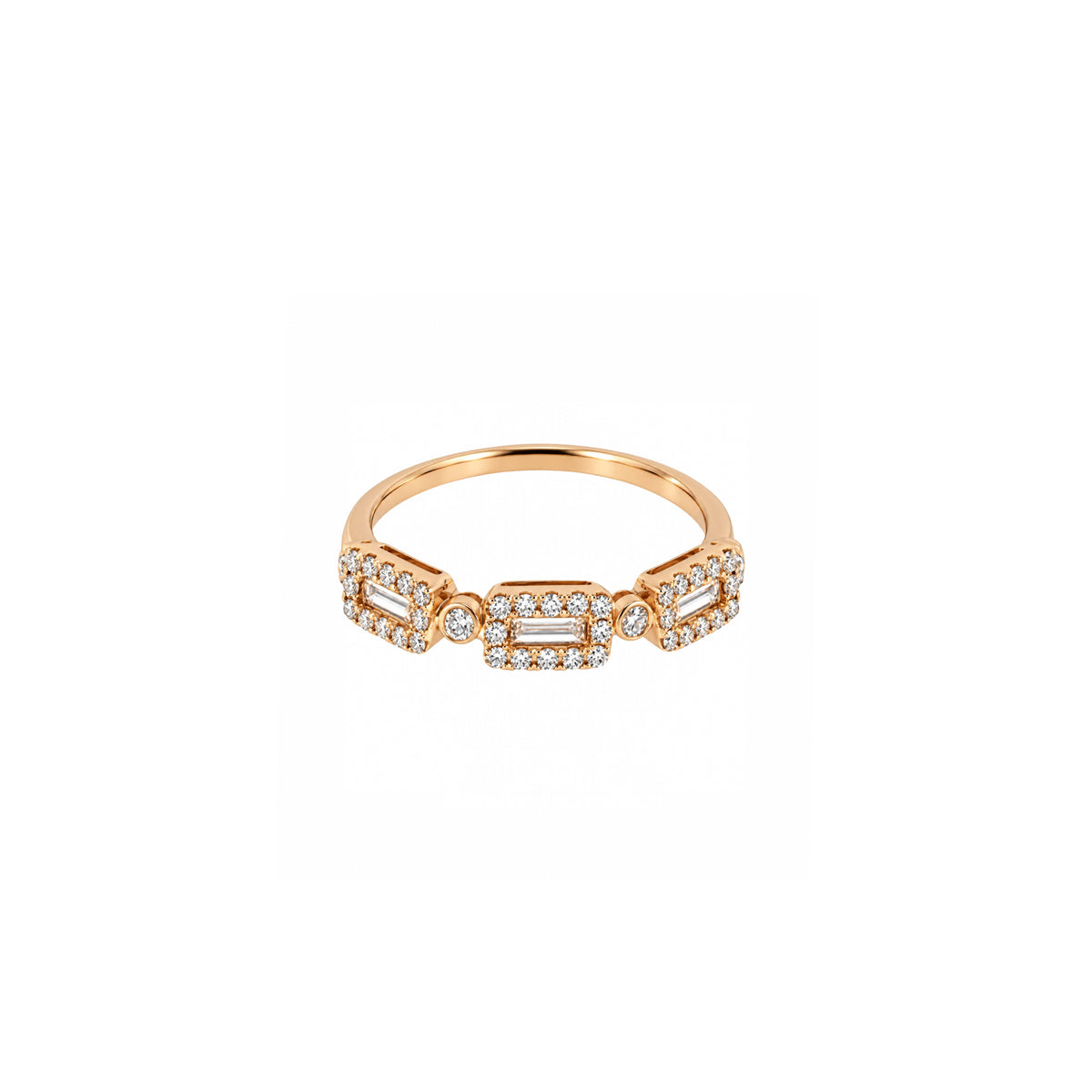 14K Rose Gold Triple Halo and Baguette Cut Diamond Ring