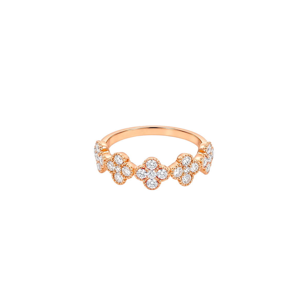 14K Rose Gold Diamond Clover Cluster Half-Eternity Ring