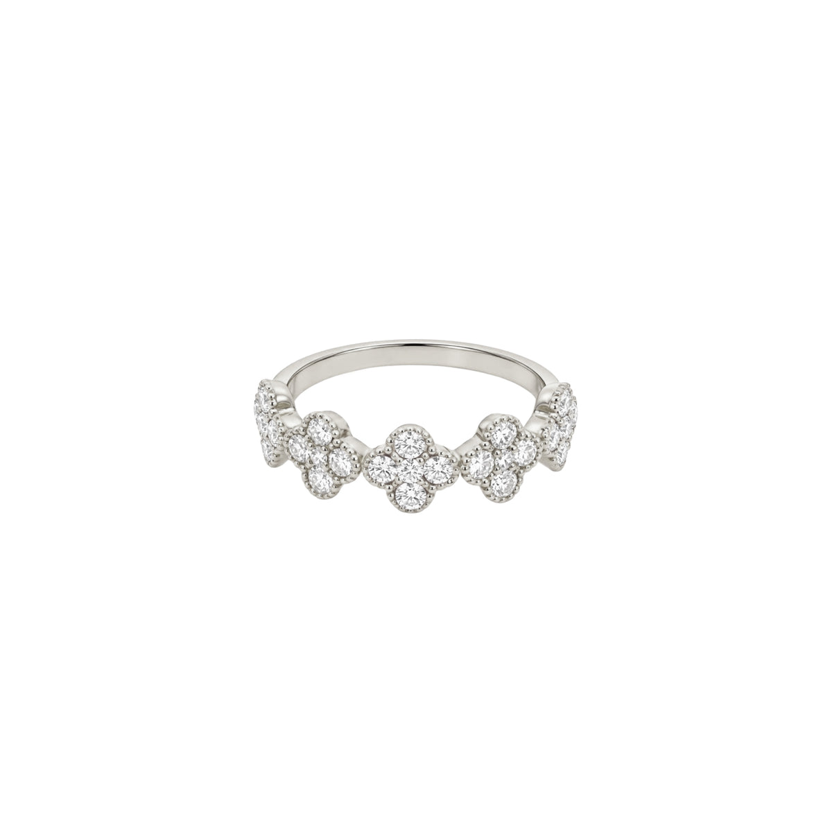 14K White Gold Diamond Clover Cluster Half-Eternity Ring