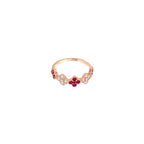 14K Rose Gold Ruby and Diamond Clover Cluster Half-Eternity Ring