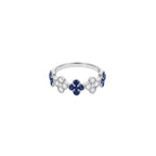 14K White Gold Sapphire and Diamond Clover Cluster Half-Eternity Ring