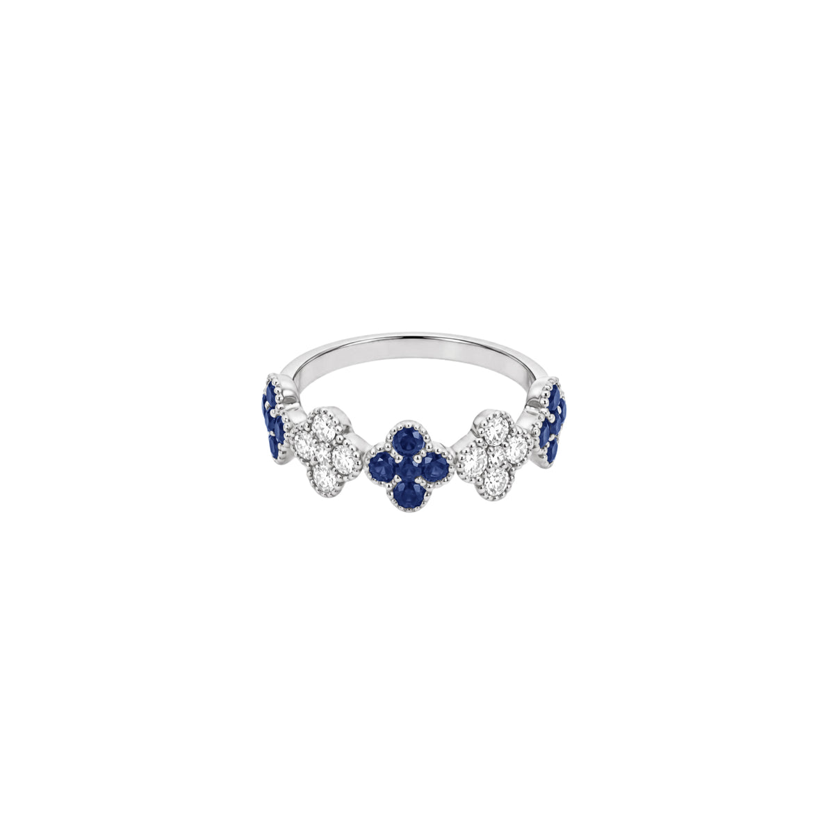 14K White Gold Sapphire and Diamond Clover Cluster Half-Eternity Ring