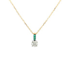 14K Yellow Gold Chain Necklace with 14K Yellow White Gold Emerald and Diamond Geometric Pendant