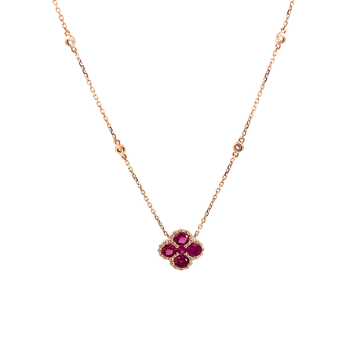 14K Rose Gold Ruby Clover Pendant Necklace