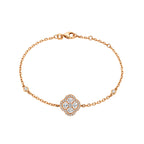 14K Rose Gold Chain Bracelet with Diamond Halo Clover Cluster and Bezel Set Diamonds
