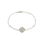14K White Gold Chain Bracelet with Diamond Halo Clover Cluster and Bezel Set Diamonds