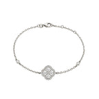14K White Gold Chain Bracelet with Diamond Halo Clover Cluster and Bezel Set Diamonds