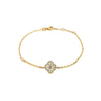 14K Yellow Gold Chain Bracelet with Diamond Halo Clover Cluster and Bezel Set Diamonds