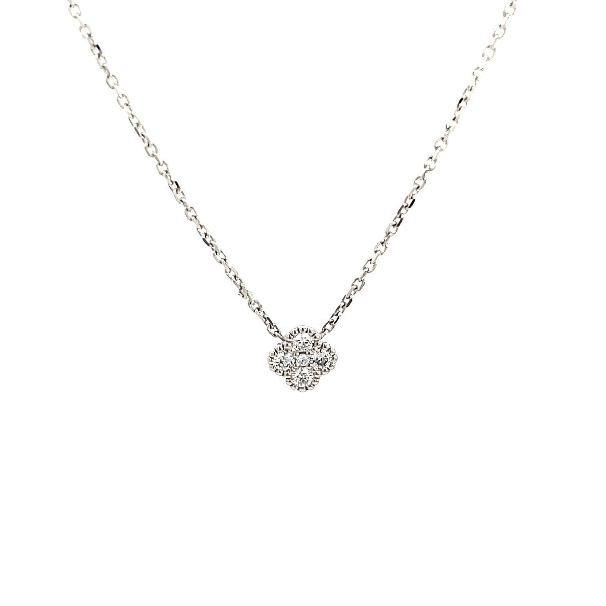14K White Gold Diamond Clover Cluster Pendant with Milgrain Detailing