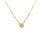 14K Yellow Gold Diamond Clover Cluster Pendant Necklace with Milgrain Detailing