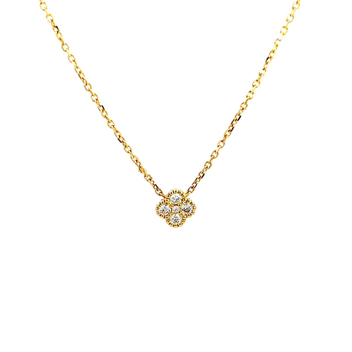 14K Yellow Gold Diamond Clover Cluster Pendant with Milgrain Detailing