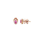 14K Rose Gold Oval Pink Sapphire and Diamond Halo Stud Earrings