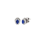 14K White Gold Oval Sapphire and Diamond Halo Stud Earrings