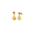 14K Yellow Gold Golden Pearl and Diamond Drop Earrings