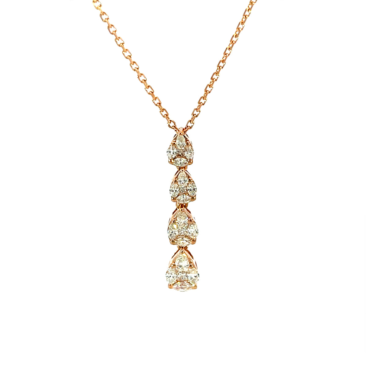 14K Rose Gold Tiered Diamond Teardrop Pendant Necklace