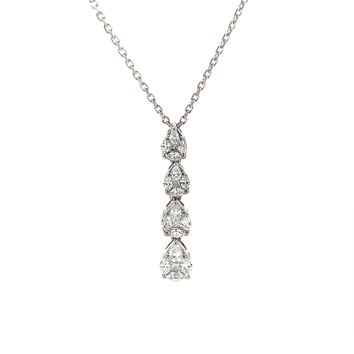 14K White Gold Tiered Diamond Teardrop Pendant Necklace